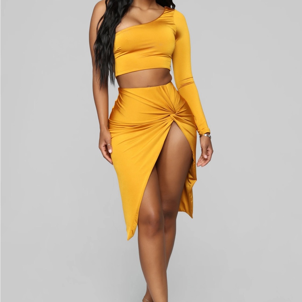 Fashion Nova Gold Asymmetrical Midi Skirt Wrap Style
